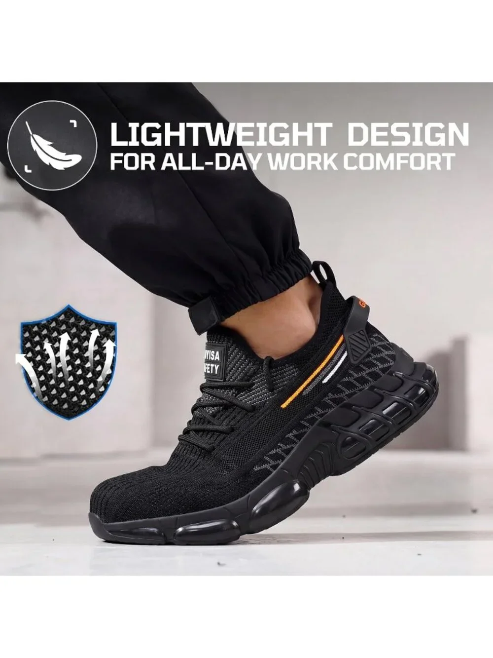Mens Black Resistant Midsole Shoes Low Top Steel Toe Non Slip Hiking Boots